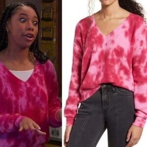 Hiatus Pink Tie Dye V Neck Sweater